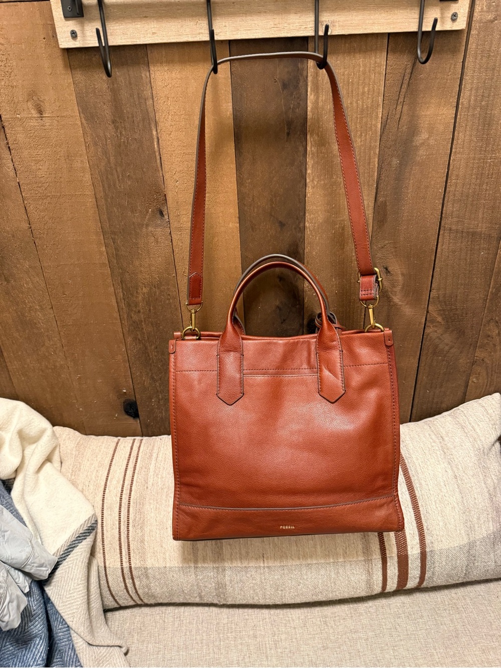 Fossil Kyler Brown Leather Medium Tote Bag